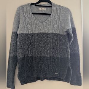 Hollister Striped Gray Color Block CableKnit Sweater
